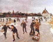 Ole Peter Hansen Balling Pa ice out the village. Faborg Sweden oil painting artist